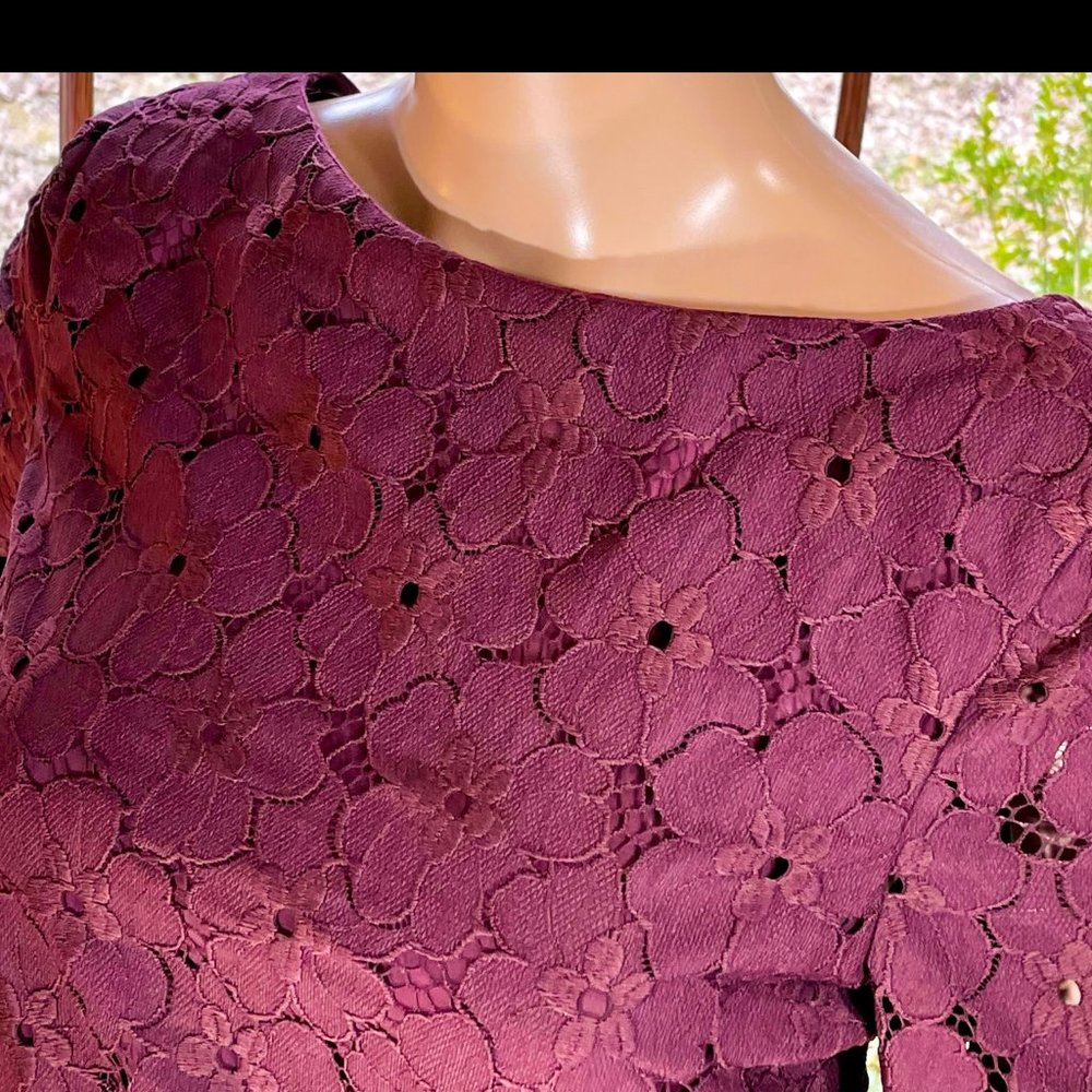 ▪️DIANE von FURSTENBERG▪️Burgundy 'Sarita' Poppy Flower Lace Overlay Dress - Picture 3 of 6